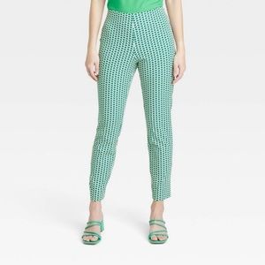 A New Day Green and White Geo Print Ankle Pants - NWT, Size 14